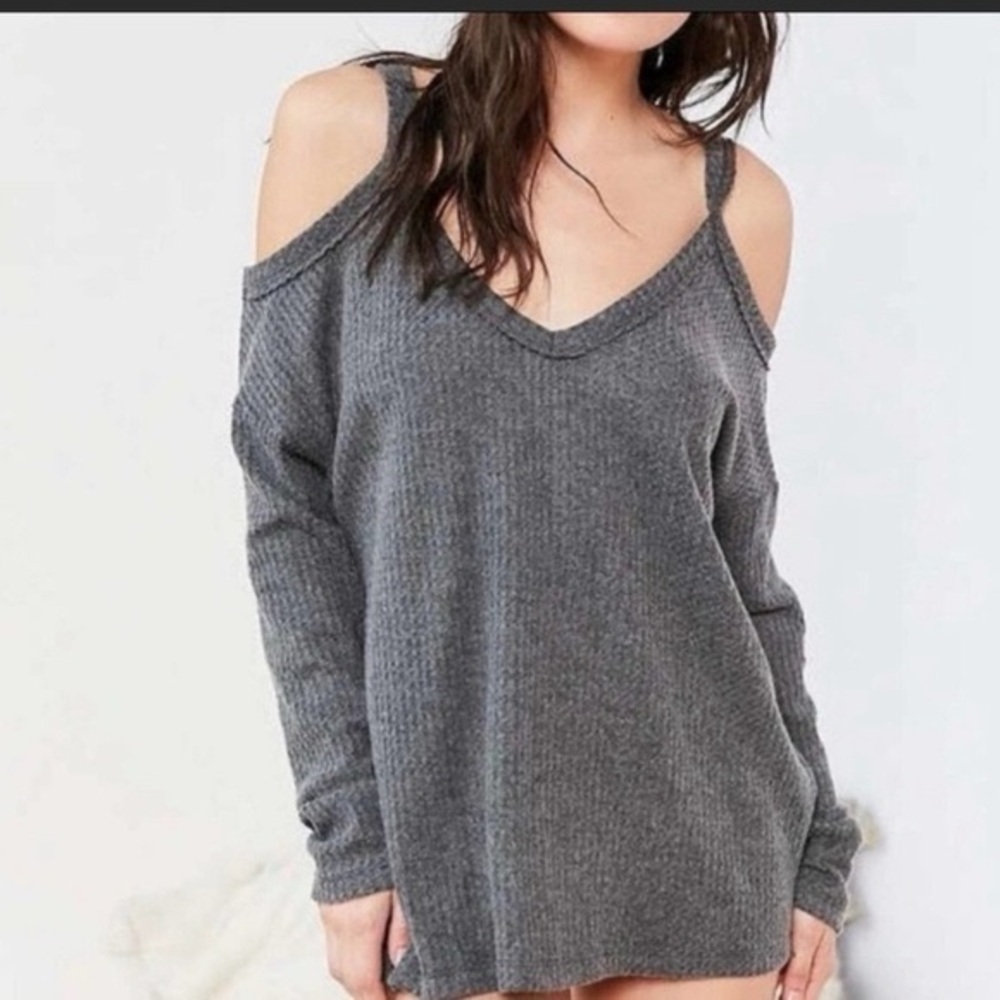 Urban Outfitters Grey Cold Shoulder Knit Top